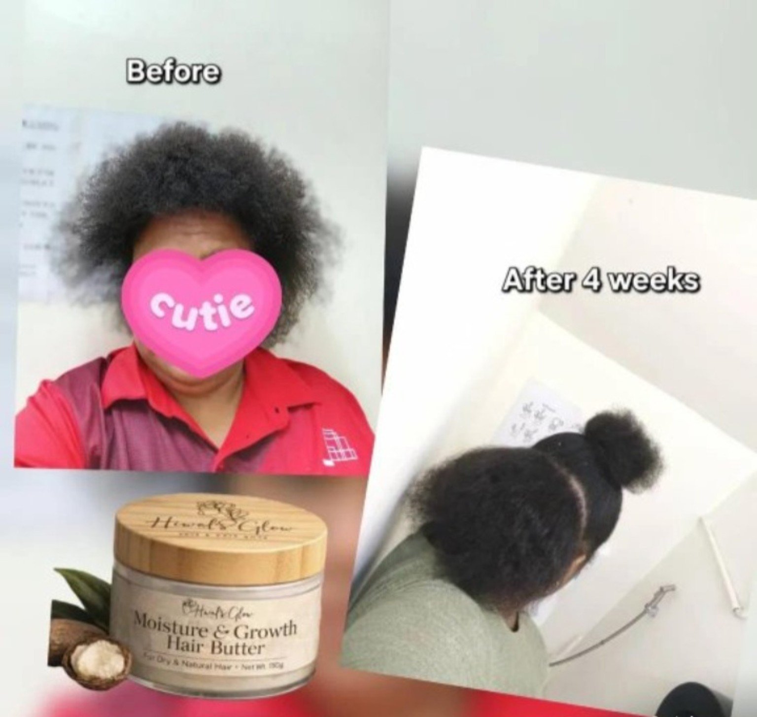 Customer before and after four weeks hair progress