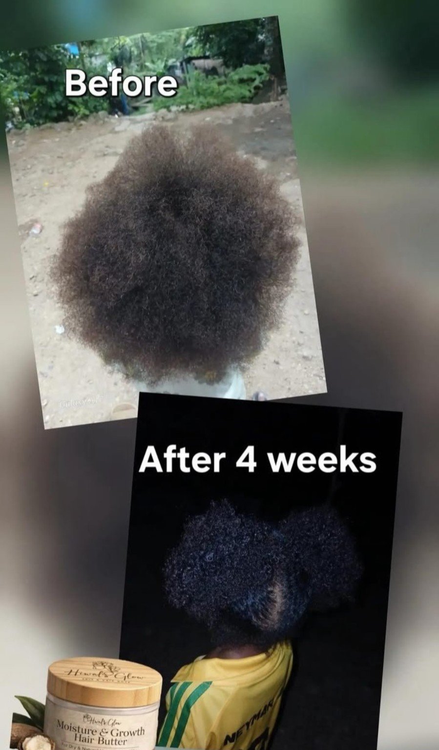 Customer before and after four weeks natural hair progress
