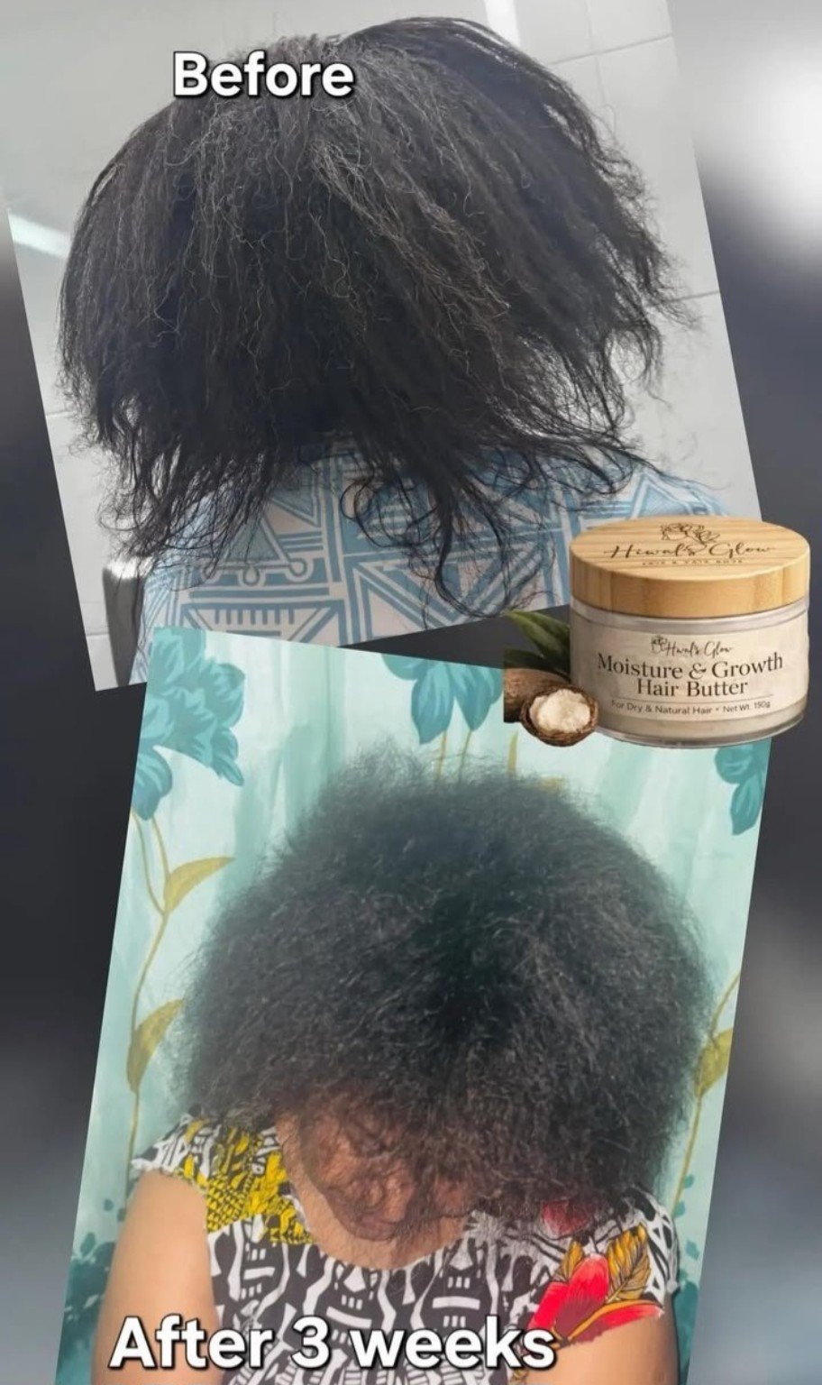 Customer before and after three weeks natural hair progress